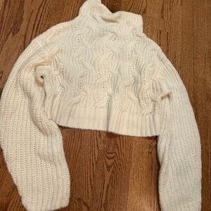 House of Harlow 1960 Cream Cable Knit Turtleneck Sweater